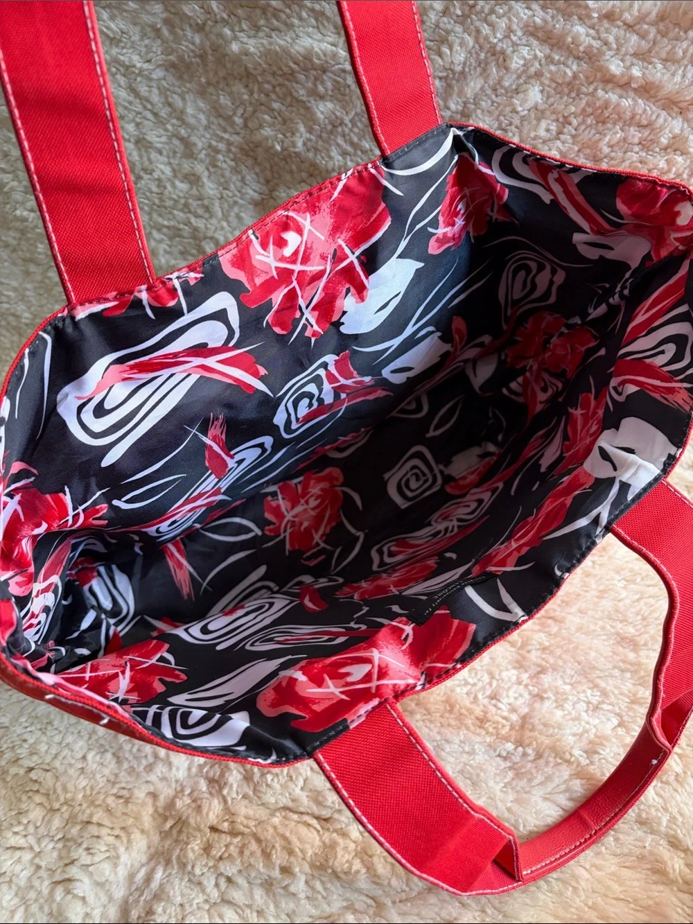 Lancome Bright Red Canvas Tote with Front Patch Pocket